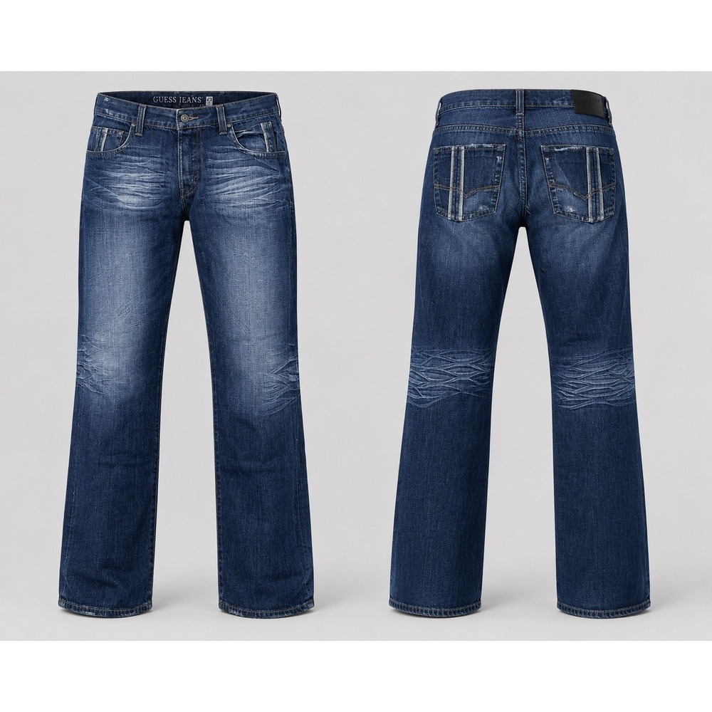 Guess Jeans Rebel  Straight Men 42 Y2K DARK Wash HEAVY WHISKERING
